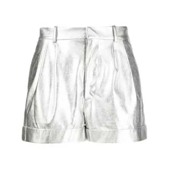 Alice + Olivia Pants - Alice + Olivia Faux Leather Pleated Cuff Silver Shorts size 2